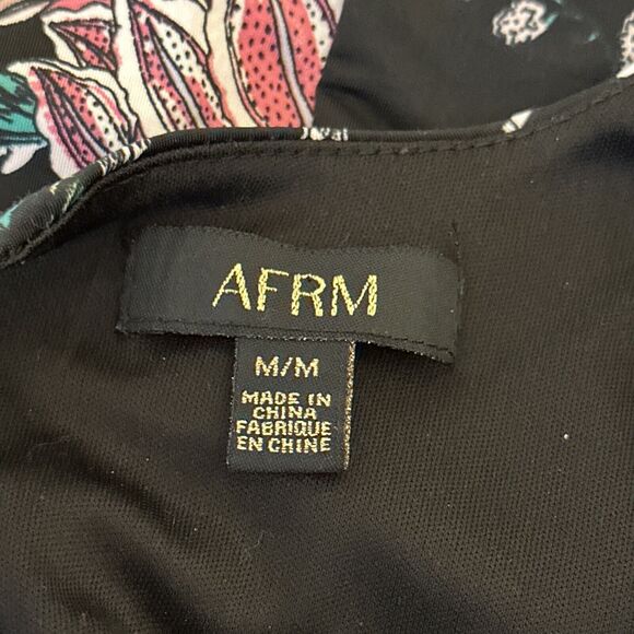 AFRM Womens Maxi Flare Dress M Medium Black Floral Balloon Long Sleeve Open Back - Picture 7 of 8